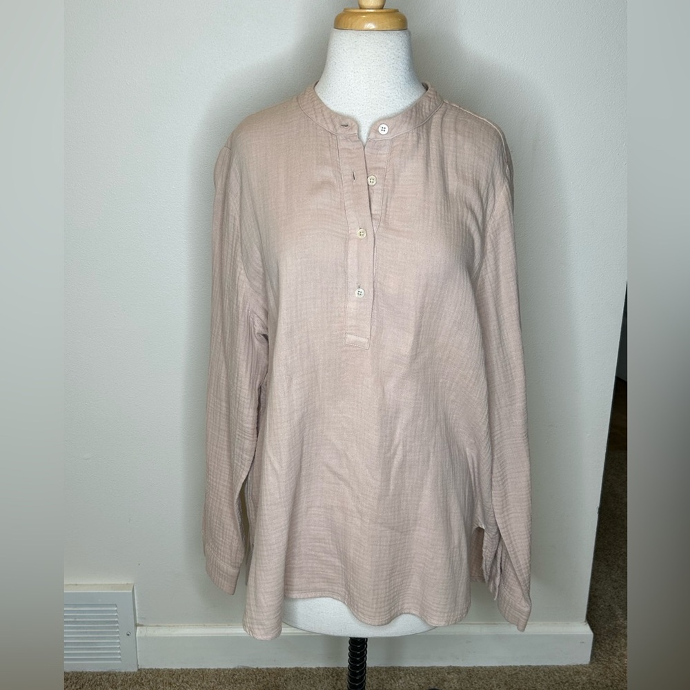 Jenni Kayne Cypress Collarless Shirt Tunic Top L EUC